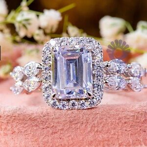 Emerald & Marquise CZ Stone Halo Double Band Ring
Size 7 white gold